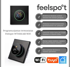 Programuojamas termostatas Feelspot WTH08.16B WiFi, juodas, Tuya, Smart Life