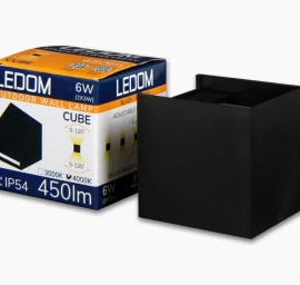 Sieninis lauko šviestuvas LED 2x3W 3000K IP54, reguliuojamo švietimo kampo, juodas CUBE, LEDOM